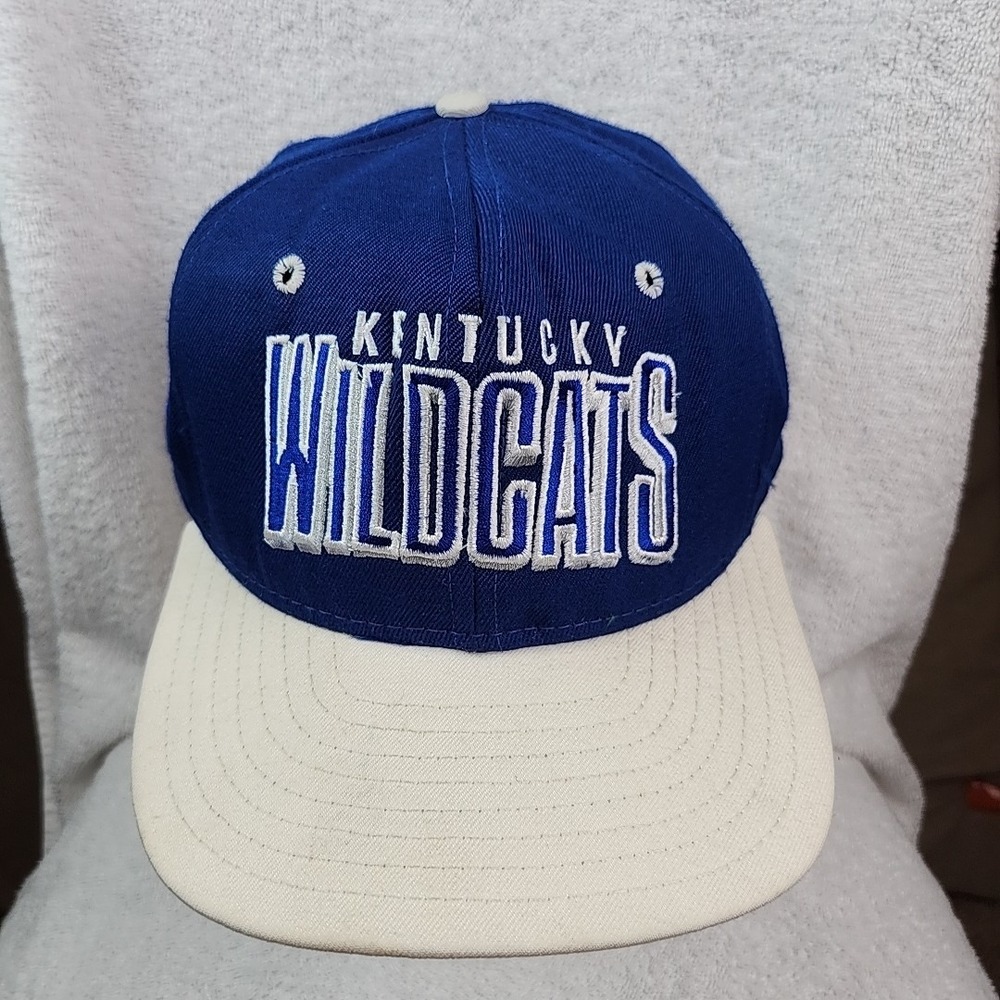 VTG University Of Kentucky Wildcats Blue Snapback Hat AJD Block Print 90s Cap